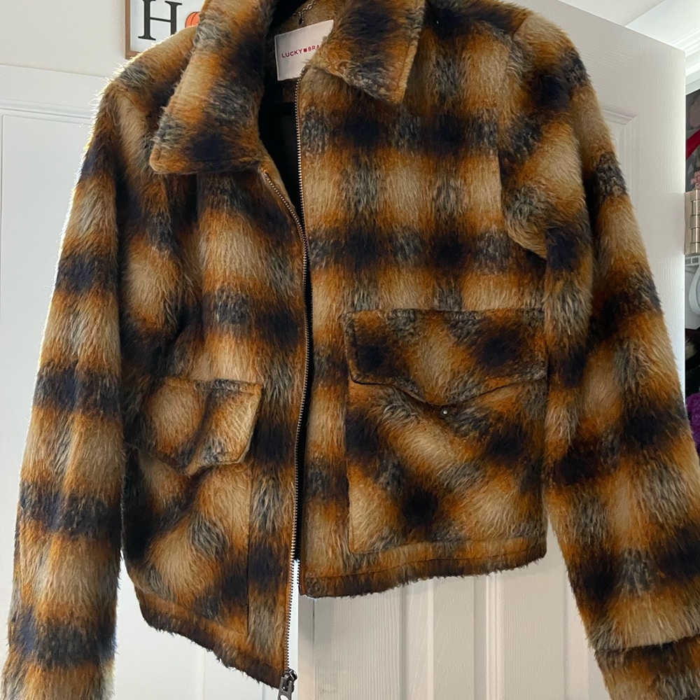 Lucky Brand Plaid Pea Coat - Brown and Black
